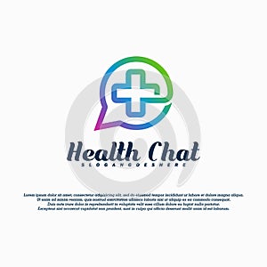 Health chat logo vector design with plus sign.