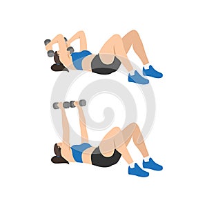 Woman doing lying trice extension exercise.