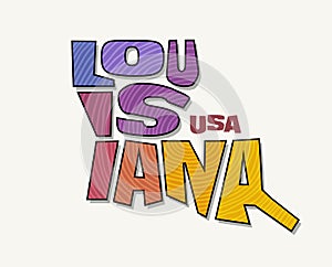 State of Louisiana with the name distorted into state shape. Pop art style vector illustration