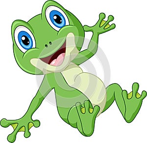 Cute happy green frog cartoon posing