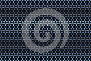 Vector Abstract Shining Dark Blue Hexagonal Metal Mesh in Black Background