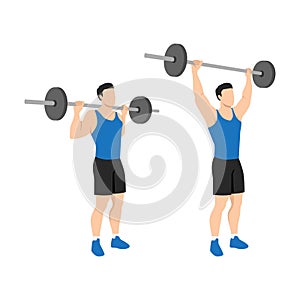 Man doing Standing behind the neck barbell shoulder press