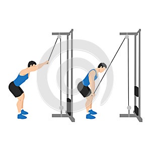 Man doing Straight arm lat pulldown exercise.