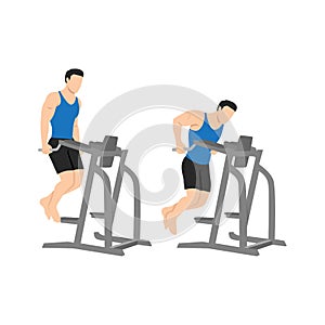 Man doing parallel dip bar exercise. Flat vector