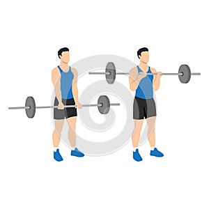 Man doing Reverse barbell curl. Flat vector photo