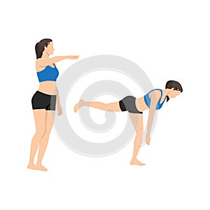 Woman doing Single leg bodyweight deadlift exercise.