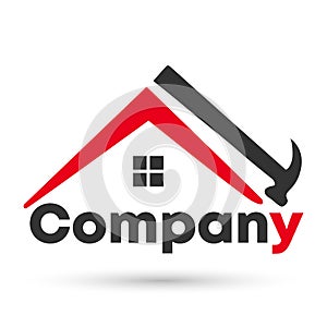 Real estate House roof and home hammer logo vector element icon design vector on white background. Business, company