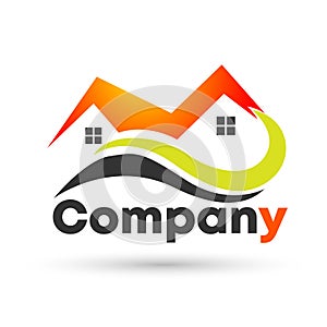 Real estate House roof and home sea wave  logo vector element icon design vector on white background. Business, company