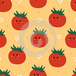 Seamless pattern cute cartoon tomato character. food wallpaper for textile, gift wrap paper