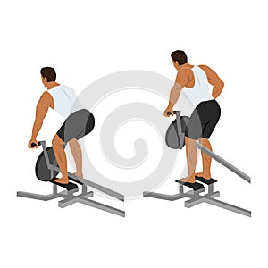 Man doing One arm T bar rows exercise. Flat vector illustration