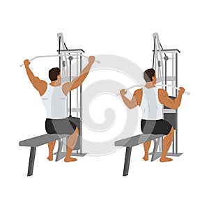 Man doing seated Wide grup lat pulldown flat vector illustration