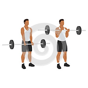 Man doing Barbell curl. Flat vector illustration photo