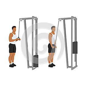 Man doing Triceps presdown  exercise. Flat vector illustration