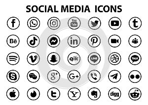 social media and web flat round finds us icon isolated on white background