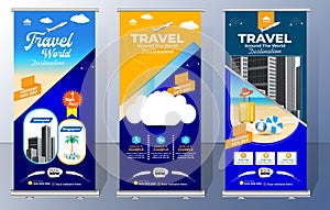 Travel agency Roll Up. Truism X-Banner. Business digital Roll Up Banner. Holiday x-stand Banner. Tours Vacation exhibition display photo