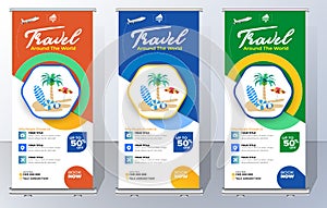 Travel agency Roll Up. Truism X-Banner. Business digital Roll Up Banner. Holiday x-stand Banner. Tours Vacation exhibition display photo