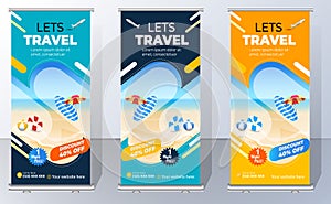 Travel agency Roll Up. Truism X-Banner. Business digital Roll Up Banner. Holiday x-stand Banner. Tours Vacation exhibition display photo