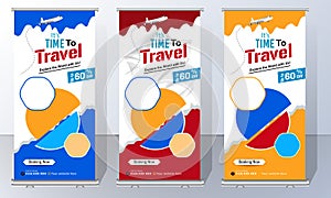 Travel agency Roll Up. Truism X-Banner. Business digital Roll Up Banner. Holiday x-stand Banner. Tours Vacation exhibition display photo