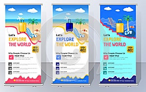 Travel Business agency Roll Up. Truism Standee Banner. digital Roll Up Banner. Holiday x-stand Banner. photo