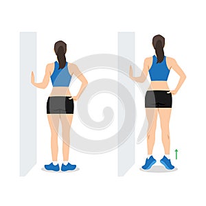 Woman doing external rotation or bodyweight calf raises exercise. photo