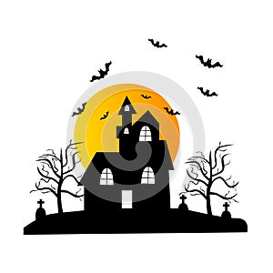 design illustrasi haunted house hallowen photo