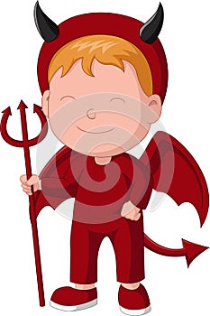 Cute boy cartoon wearing halloween devil costume
