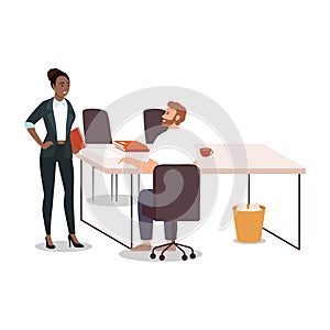 Office work flat vector illustration. Company staff communication.