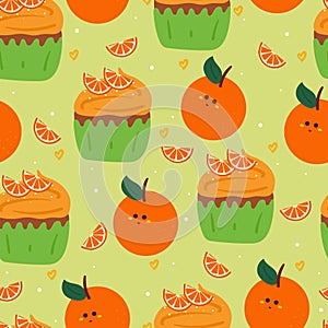 Seamless pattern cartoon orange cupcake. cute food wallpaper for gift wrap paper