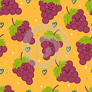 Seamless pattern cartoon grape. cute food character wallpaper for textile, gift wrap paper
