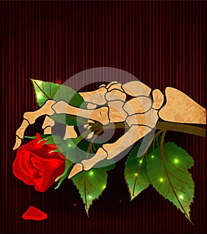 Anti Valentines day card,  Skeleton holding a flower rose,