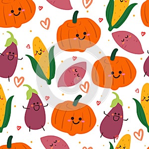 Seamless pattern cartoon vegetable. cute food character for textile, gift wrap paper