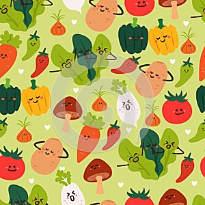 Seamless pattern cartoon vegetable. cute food character for textile, gift wrap paper