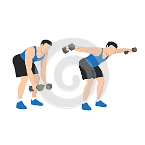 Man doing Dumbbell bent over reverse flyes. Flat vector photo