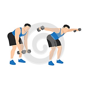 Man doing Dumbbell bent over reverse flyes. Flat vector