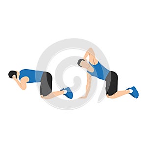 Man doing exercise in thoracic rotation pose or quadruped rotation photo