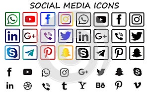 popular social media icon vector design isolated on white background with color and black and white icons.