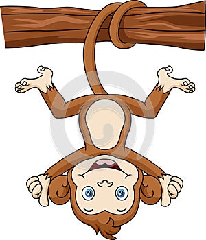 Cute monkey cartoon hanging in tree branch