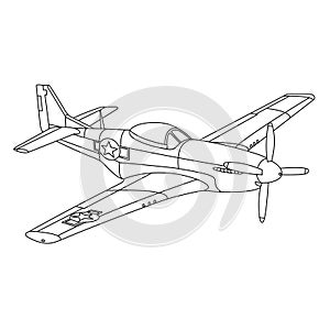 American P-51 Mustang Fighter Bomber During War World II Coloring Page