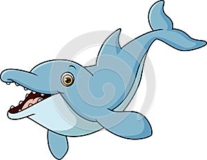 Cute happy blue dolphin cartoon jumping
