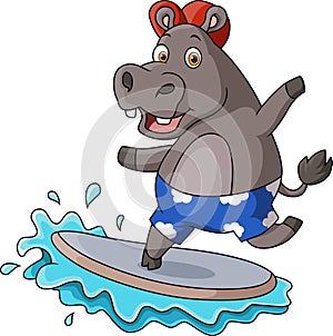 Cute hippo cartoon playing surfing