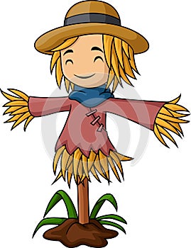 Cute scarecrow cartoon on white background