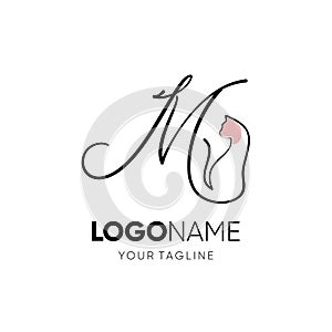 Letter M Funny Cute Cat Logo Design Vector Icon Graphic Emblem Illustration