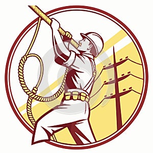 Vector Illustration of a Power Lineman in Hard Hat