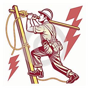 Vector Illustration of a Power Lineman in Hard Hat