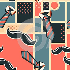 Father's Day Seamless Pattern with Ties and Mustaches