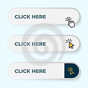 Click Here Button with pointer clicking. Web button set. Click button. Clicking the icon