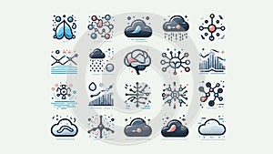Big Data Analytics and Cloud Computing Technology Icon Set
