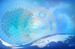 Blue digital abstract background with globe