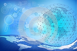 Blue digital abstract background with globe