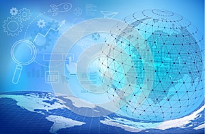 Blue digital abstract background with globe